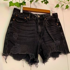 American Eagle Outfitters black denim distressed tomboy midi jean shorts